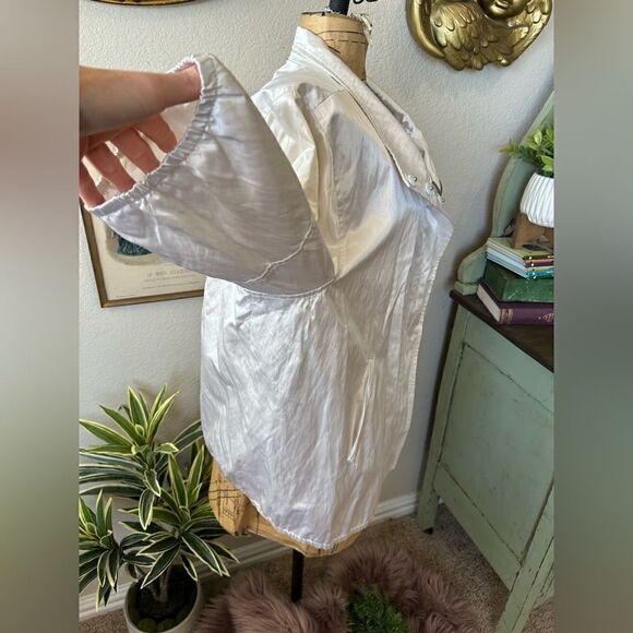 LAL Live A Little White Shiney Collard Zip Up Blazer Blouse sz 1X Career - Picture 5 of 8